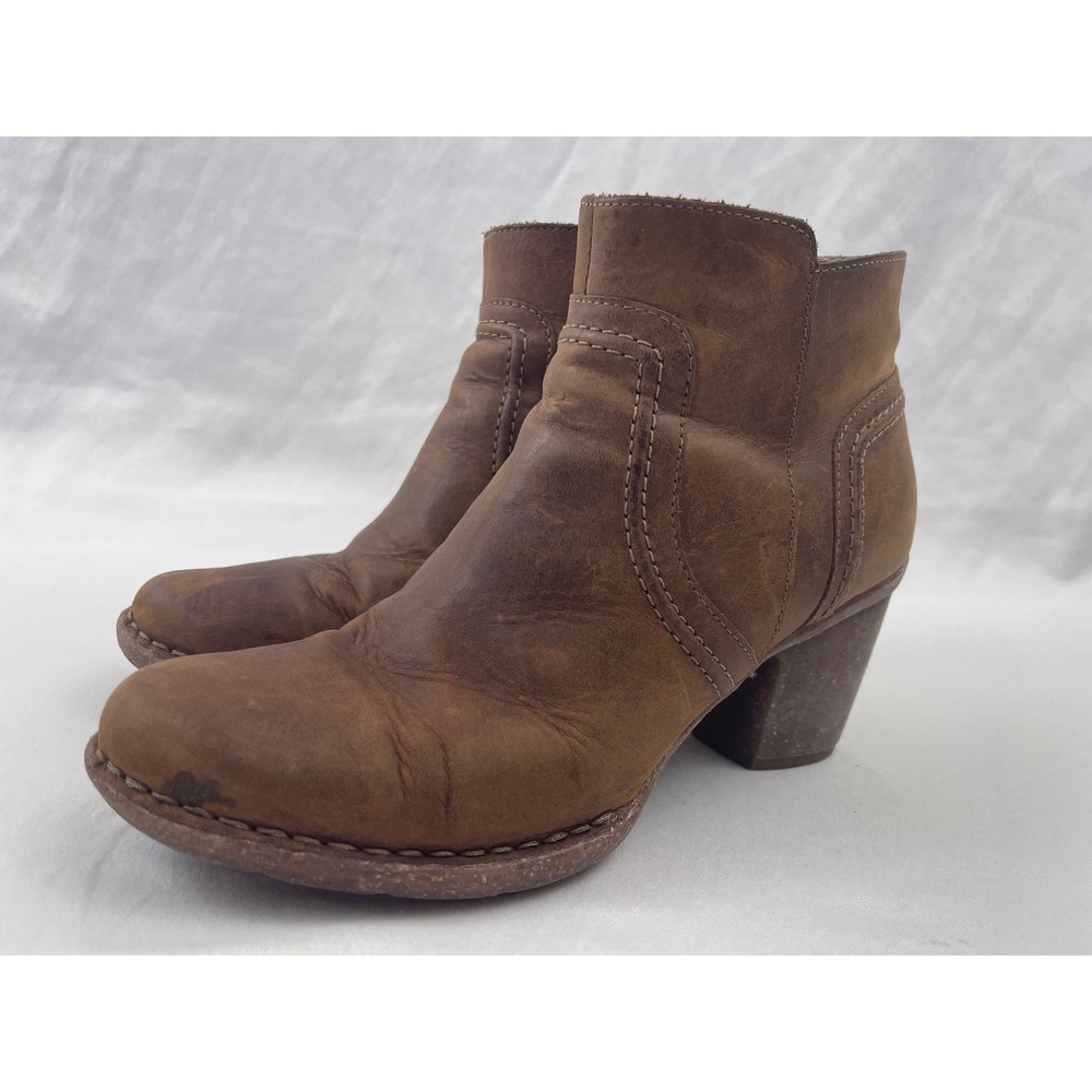 Clarks Carleta Lyon Brown Leather Side Zip Ankle Boots Block Heel Womens 8.5 M